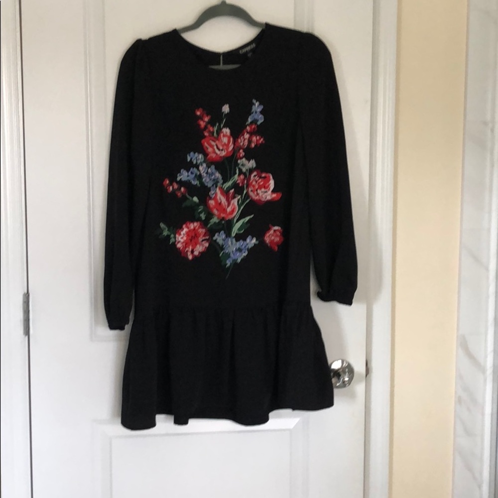 Express black dress with awesome floral stitch
